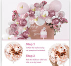Pink Balloon Arch Kit 129pcs Dusty Pink and White Balloon Garland with  Confetti Balloons and Butterfly Stickers for Birthday,Baby Shower