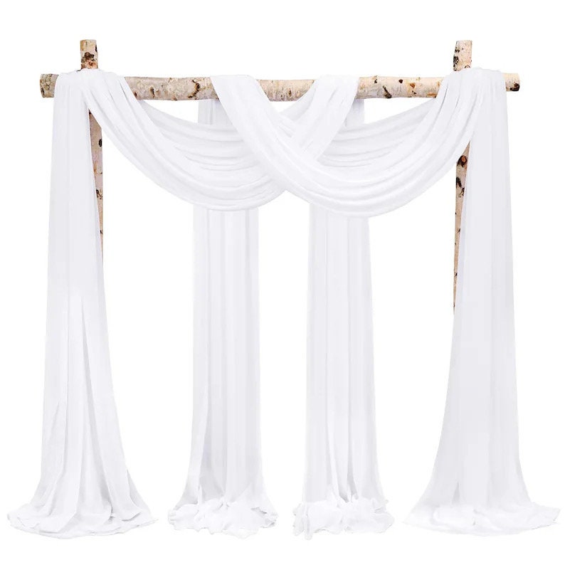 Wedding Arch Draping Fabric,4 Panels 28"x20ft White Wedding Arch Drapes for Ceremony Chiffon Fabric Drapes Arbor Drapery Wedding Arch