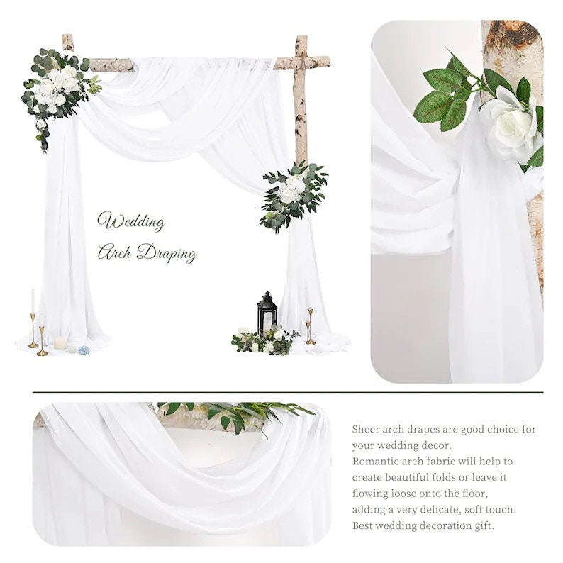 Wedding Arch Draping Fabric,4 Panels 28"x20ft White Wedding Arch Drapes for Ceremony Chiffon Fabric Drapes Arbor Drapery Wedding Arch
