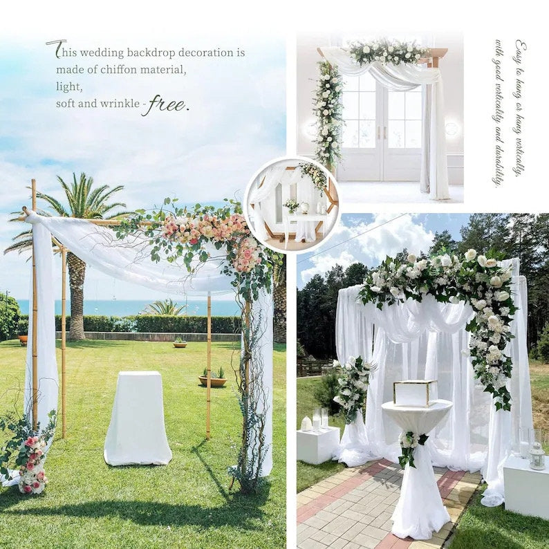 Wedding Arch Draping Fabric,4 Panels 28"x20ft White Wedding Arch Drapes for Ceremony Chiffon Fabric Drapes Arbor Drapery Wedding Arch