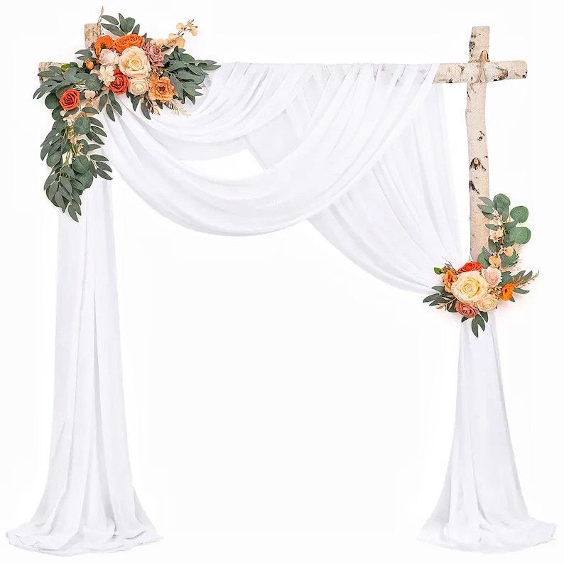 Wedding Arch Draping Fabric,4 Panels 28"x20ft White Wedding Arch Drapes for Ceremony Chiffon Fabric Drapes Arbor Drapery Wedding Arch