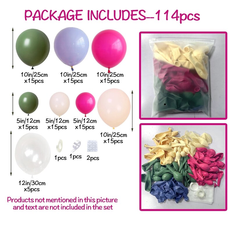 Pink Green Balloon Arch Kit, 114pcs Balloon Garland, Birthday Party Decorations, Boho Balloon Arch, Baby Shower Decor, Photo Backdrop