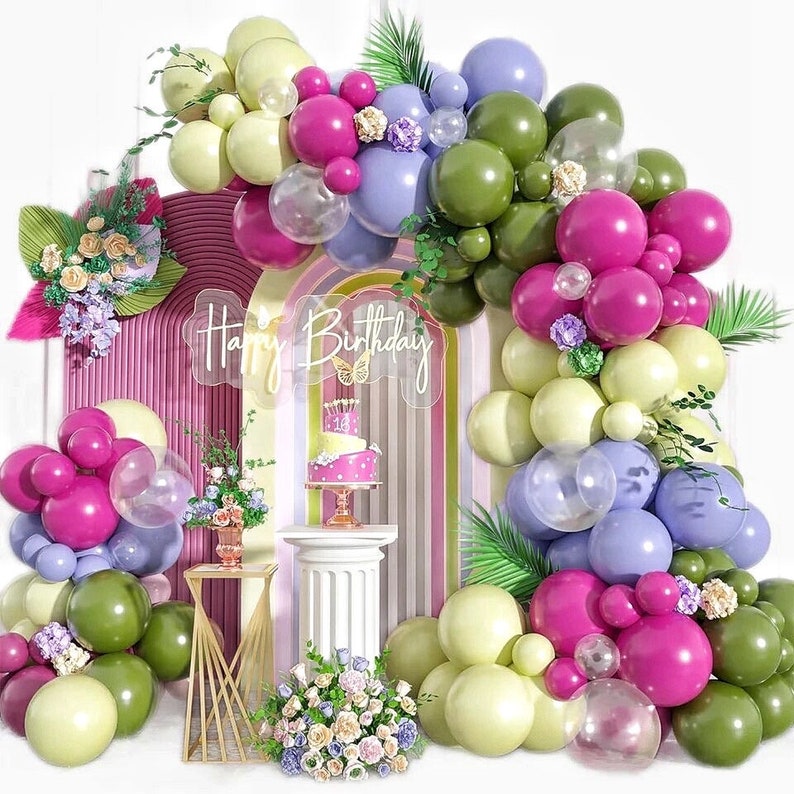 Pink Green Balloon Arch Kit, 114pcs Balloon Garland, Birthday Party Decorations, Boho Balloon Arch, Baby Shower Decor, Photo Backdrop