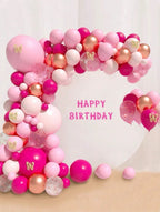 Pink Balloon Garland Arch Kit, Different Sizes 18 12 10 5 inch Hot Pink Latex Metallic Confetti Rose Gold Balloons for Birthday Baby Shower