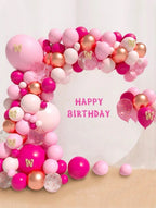Pink Balloon Garland Arch Kit, Different Sizes 18 12 10 5 inch Hot Pink Latex Metallic Confetti Rose Gold Balloons for Birthday Baby Shower