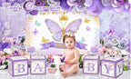 Purple Butterfly Baby Shower Decorations for Girl，Purple Balloon Garland Arch Kit，Purple Butterfly Baby Boxes and Butterfly Backdrop Kit