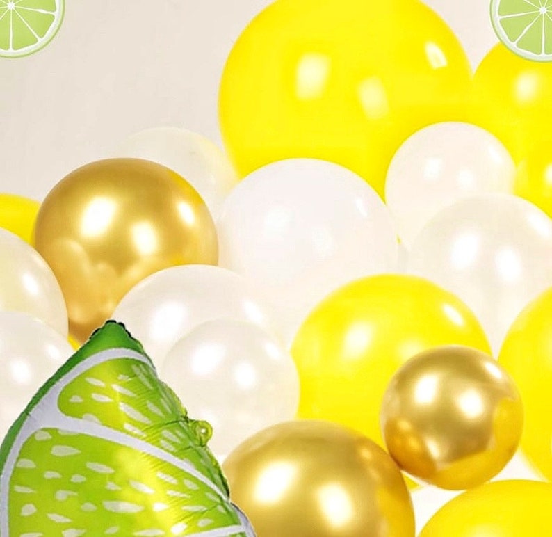 Yellow White Gold Lemon Balloon  Garland  Arch Kit 150Pcs Pearl White  Balloon  & Mylar Lemon  Lime  Balloons