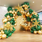 Green and Gold Balloon Garland Arch Kit with 3pcs Starburst Balloon, Emerald Forest Dark Green Balloons Metallic Gold Balloons 125 Pcs