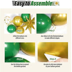 Green and Gold Balloon Garland Arch Kit with 3pcs Starburst Balloon, Emerald Forest Dark Green Balloons Metallic Gold Balloons 125 Pcs