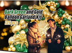 Green and Gold Balloon Garland Arch Kit with 3pcs Starburst Balloon, Emerald Forest Dark Green Balloons Metallic Gold Balloons 125 Pcs