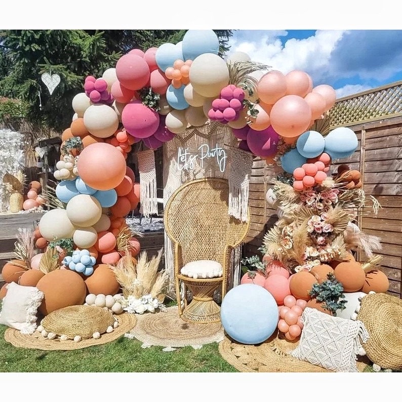 Dusty Pink Balloon Garland Boho Balloons Pastel Balloon Arch Kit Latex Thick 18/12/5in Blue Brown White Sand Balloon Set