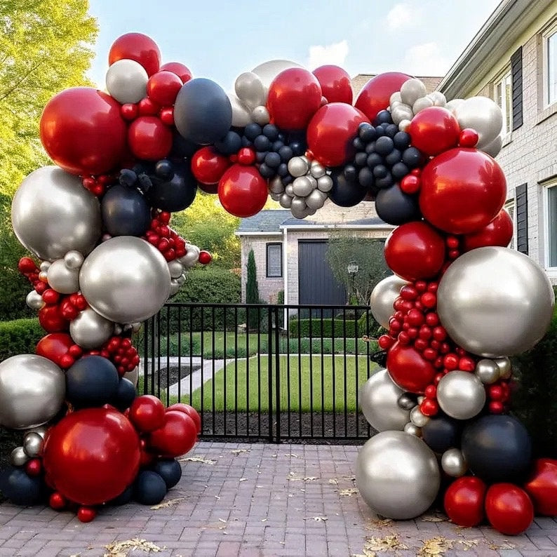 Black Red Silver Balloon Garland Red Black Balloons Different Sizes Dark Red Latex Red Metallic Silver Balloon Arch Kit ,74Pcs