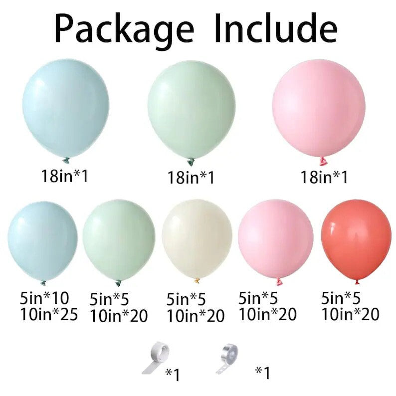 140PCS Dusty Green Pink Balloon Garland Arch Kit Retro Pink Mist Green Blue Haze Ivory Cream White Pastel Pink Balloons