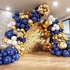 187pcs Blue and Gold Balloons Arch Garland Kit, 5 10 12 18 inch Royal Blue Gold White Balloons with Gold Star Foil Balloons