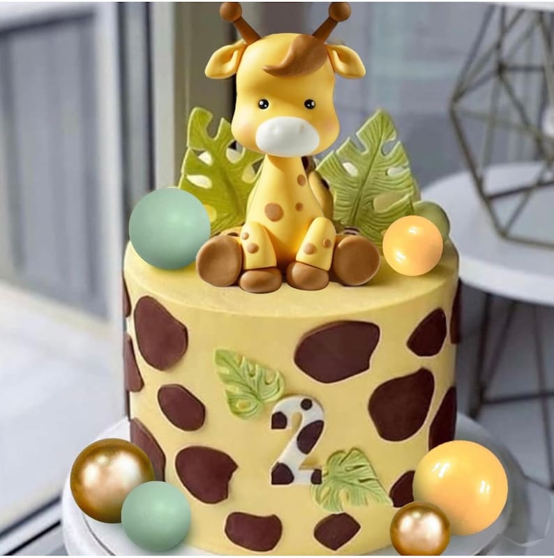 Safari Giraffe Cake Topper Set, Jungle Birthday Cake Decor, Baby Shower Cake Decoration, Wild One Party Decor, Animal Cake Topper