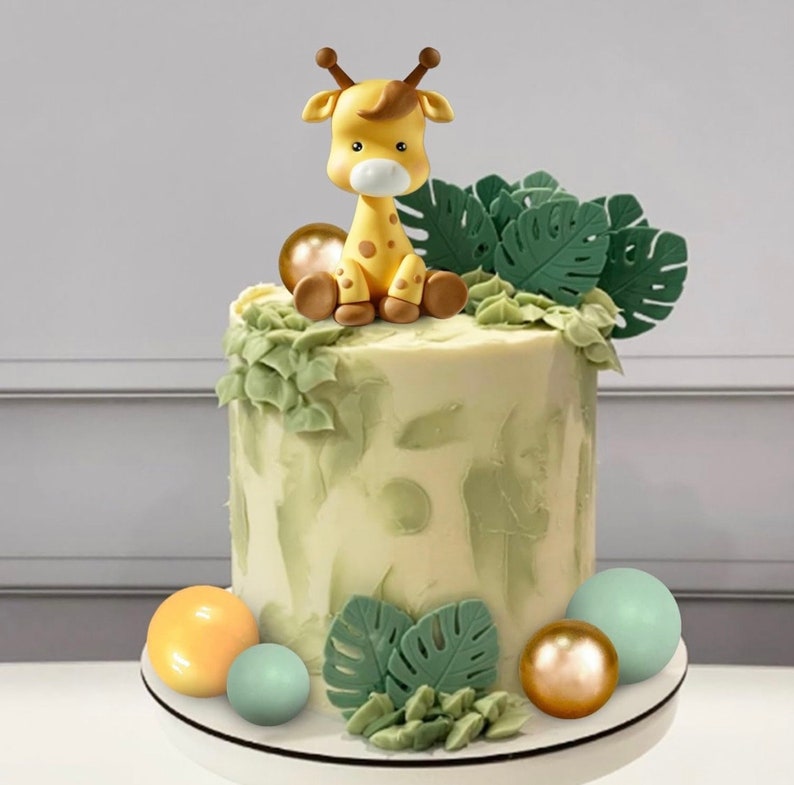 Safari Giraffe Cake Topper Set, Jungle Birthday Cake Decor, Baby Shower Cake Decoration, Wild One Party Decor, Animal Cake Topper