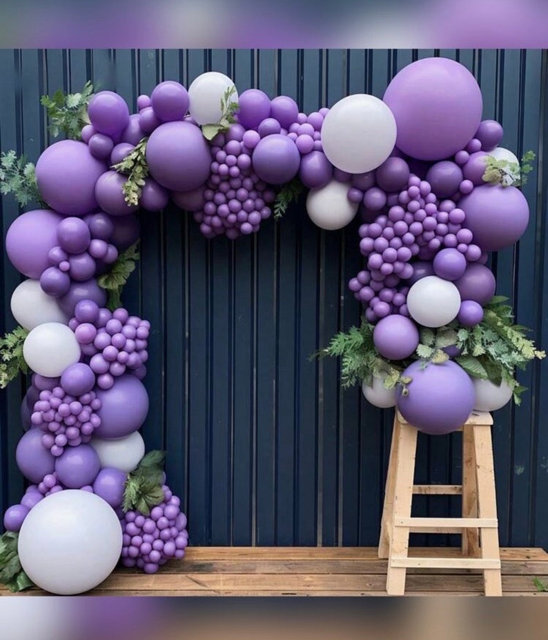 Purple White Balloon Garland Kit, Dark Purple Balloon Arch, Lavender White Party Balloons, Birthday Baby Shower Wedding Decor