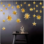 Gold Party Decorations Star Garlands Streamer Gold 3D Stars Metallic Paper Hanging Bunting Banner