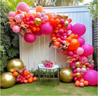 Hot Pink Orange Balloon Garland Matte Orange Pink Gold Metallic Balloons Light Pink Gold Balloon Arch Kit forTropical Luau Wildflower Party