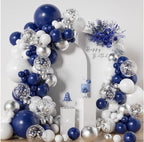 Blue Silver Balloons Garland Kit, 120pcs Navy Blue and Silver Confetti White Balloons Arch for Graduation, Birthday Party, Wedding DIY Decor