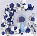 Blue Silver Balloons Garland Kit, 120pcs Navy Blue and Silver Confetti White Balloons Arch for Graduation, Birthday Party, Wedding DIY Decor