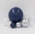 Blue Silver Balloons Garland Kit, 120pcs Navy Blue and Silver Confetti White Balloons Arch for Graduation, Birthday Party, Wedding DIY Decor