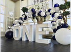 Blue Silver Balloons Garland Kit, 120pcs Navy Blue and Silver Confetti White Balloons Arch for Graduation, Birthday Party, Wedding DIY Decor