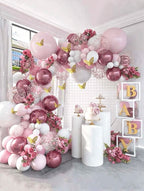 Pink Balloon Arch Kit 129pcs Dusty Pink and White Balloon Garland with  Confetti Balloons and Butterfly Stickers for Birthday,Baby Shower