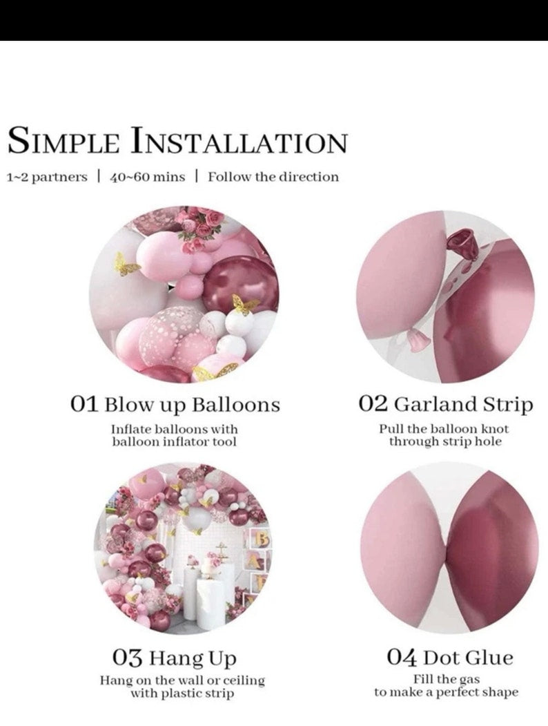 Pink Balloon Arch Kit 129pcs Dusty Pink and White Balloon Garland with  Confetti Balloons and Butterfly Stickers for Birthday,Baby Shower