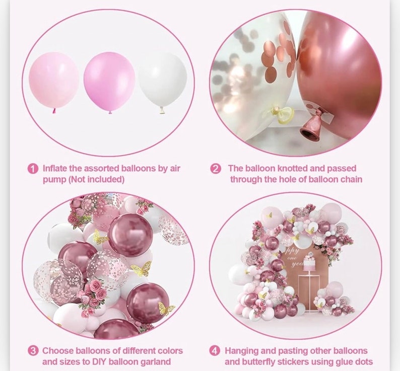 Pink Balloon Arch Kit 129pcs Dusty Pink and White Balloon Garland with  Confetti Balloons and Butterfly Stickers for Birthday,Baby Shower