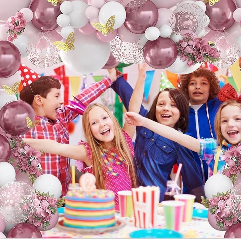 Pink Balloon Arch Kit 129pcs Dusty Pink and White Balloon Garland with  Confetti Balloons and Butterfly Stickers for Birthday,Baby Shower