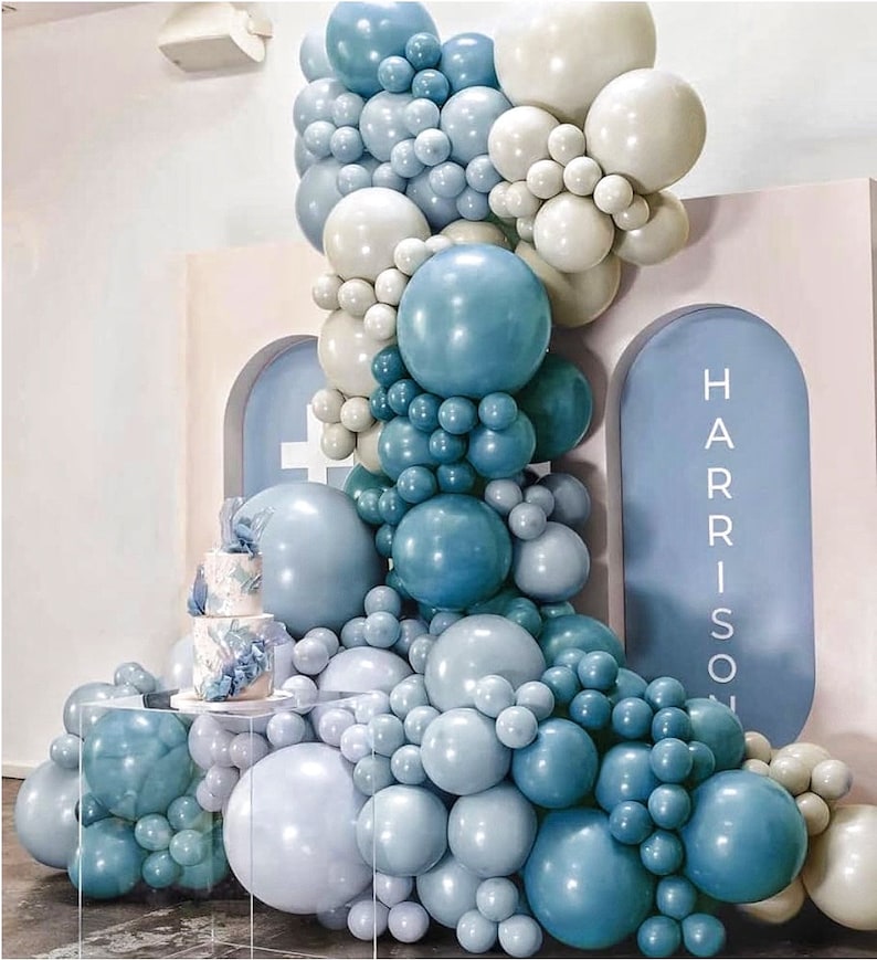 Dusty Blue Balloon Garland Kit - 145pcs Blue Balloon Arch kit with Dusty Blue, Baby Blue, Sand White, White Balloons Perfect for Baby Shower