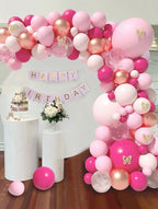 Pink Balloon Garland Arch Kit, Different Sizes 18 12 10 5 inch Hot Pink Latex Metallic Confetti Rose Gold Balloons for Birthday Baby Shower