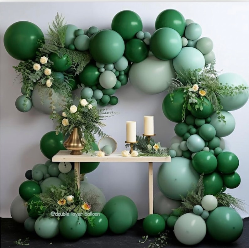 Dark Green and Sage Green Balloon Garland Double Stuffed Dusty Sage Green Balloons Forest Emerald Green Balloons Green Balloon Arch Kit