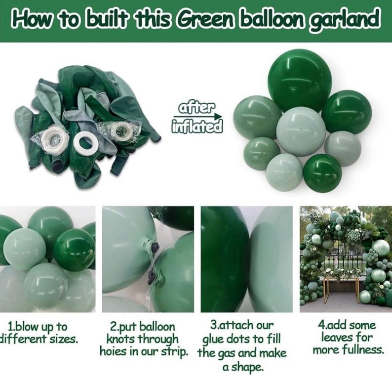 Dark Green and Sage Green Balloon Garland Double Stuffed Dusty Sage Green Balloons Forest Emerald Green Balloons Green Balloon Arch Kit