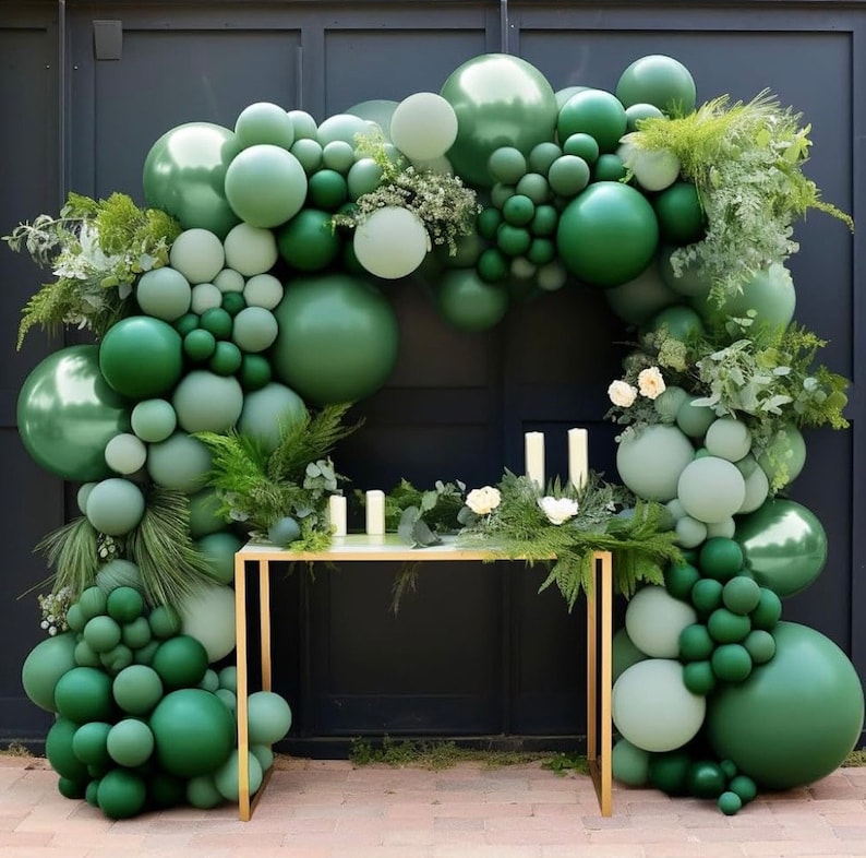 Dark Green and Sage Green Balloon Garland Double Stuffed Dusty Sage Green Balloons Forest Emerald Green Balloons Green Balloon Arch Kit