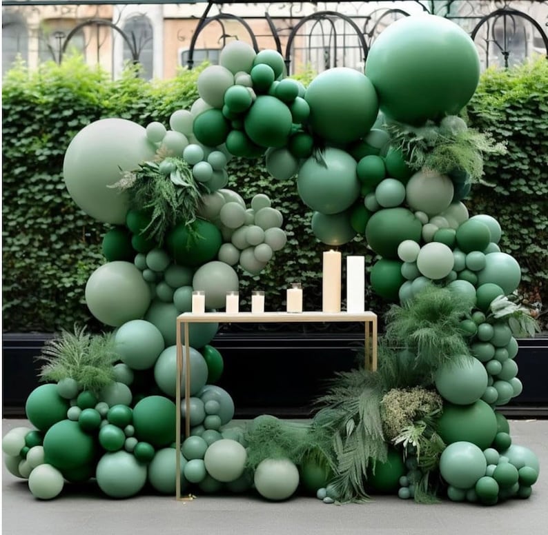 Dark Green and Sage Green Balloon Garland Double Stuffed Dusty Sage Green Balloons Forest Emerald Green Balloons Green Balloon Arch Kit