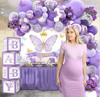 Purple Butterfly Baby Shower Decorations for Girl，Purple Balloon Garland Arch Kit，Purple Butterfly Baby Boxes and Butterfly Backdrop Kit