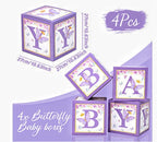 Purple Butterfly Baby Shower Decorations for Girl，Purple Balloon Garland Arch Kit，Purple Butterfly Baby Boxes and Butterfly Backdrop Kit