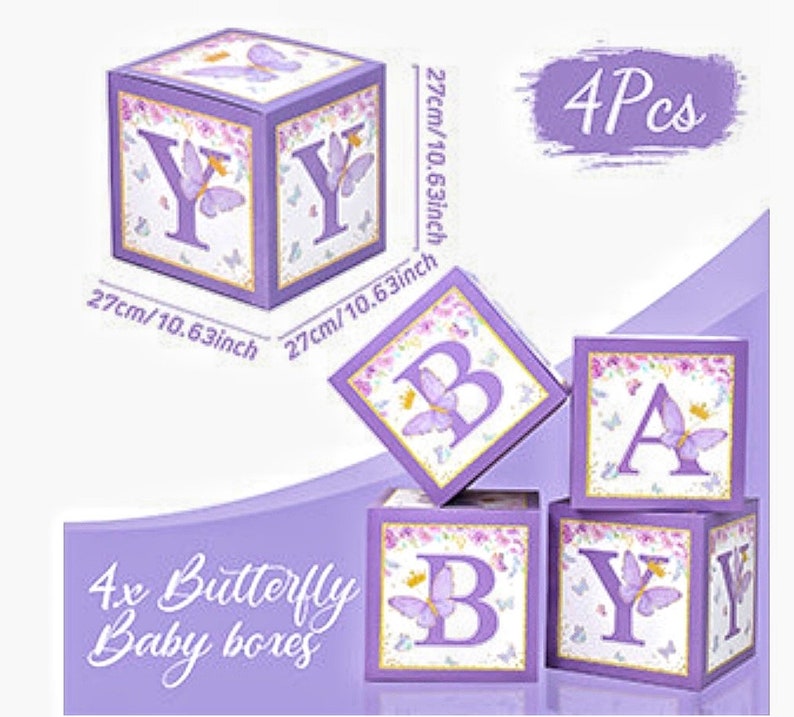 Purple Butterfly Baby Shower Decorations for Girl，Purple Balloon Garland Arch Kit，Purple Butterfly Baby Boxes and Butterfly Backdrop Kit
