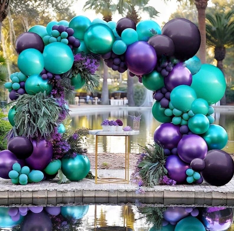 Purple Teal Balloon Garland Double Stuffed Dark Purple Blue Turquoise Green Metallic Latex Balloons Lavender Lilac Mermaid Balloon Arch Kit