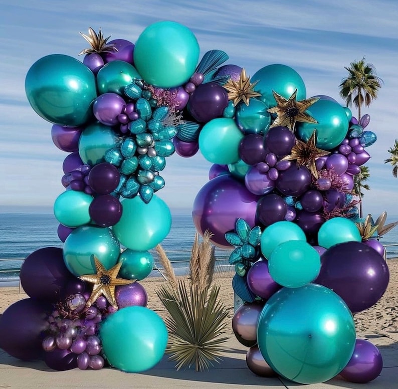 Purple Teal Balloon Garland Double Stuffed Dark Purple Blue Turquoise Green Metallic Latex Balloons Lavender Lilac Mermaid Balloon Arch Kit