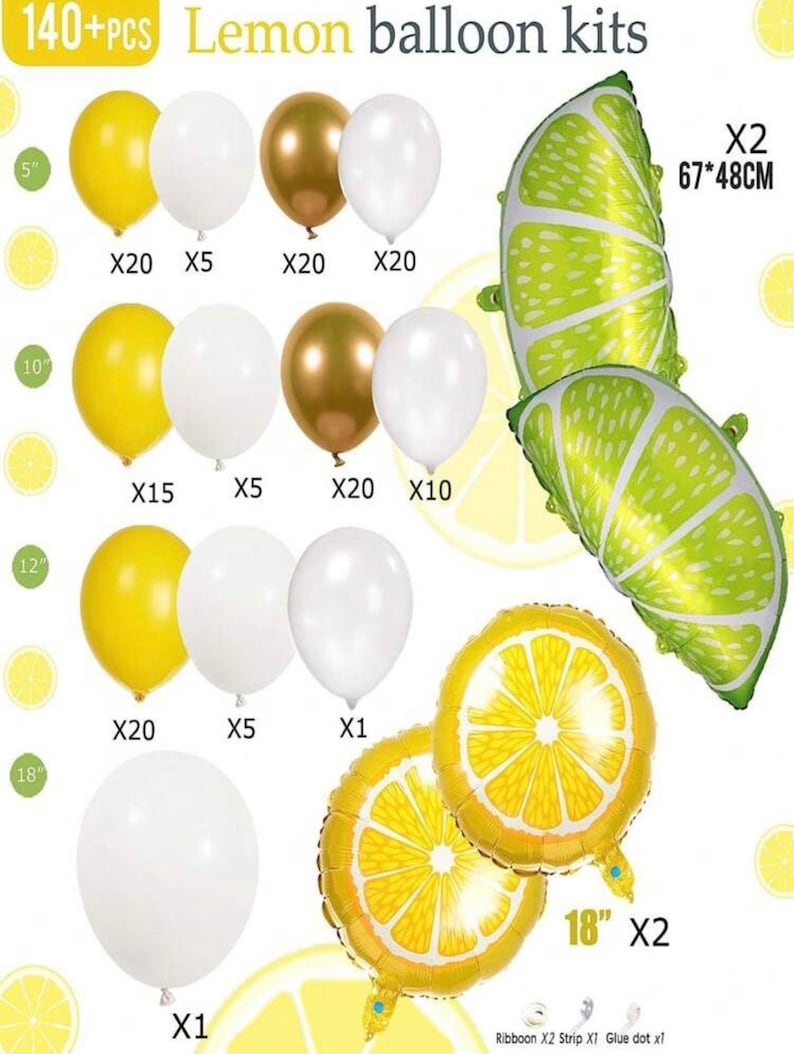 Yellow White Gold Lemon Balloon  Garland  Arch Kit 150Pcs Pearl White  Balloon  & Mylar Lemon  Lime  Balloons