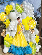 Yellow White Gold Lemon Balloon  Garland  Arch Kit 150Pcs Pearl White  Balloon  & Mylar Lemon  Lime  Balloons