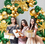 Green and Gold Balloon Garland Arch Kit with 3pcs Starburst Balloon, Emerald Forest Dark Green Balloons Metallic Gold Balloons 125 Pcs