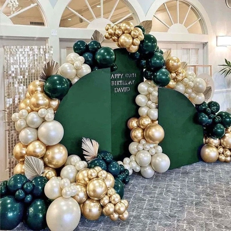 Emerald Green Balloon Garland Double Stuffed Dark Green White Pearl Balloon Forest Green Ivory Gold Balloon Arch Kit