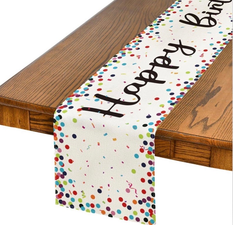 Happy Birthday Table Runner 72 Inches White Table Runner Celebrate Birthday Party Table Decor, White