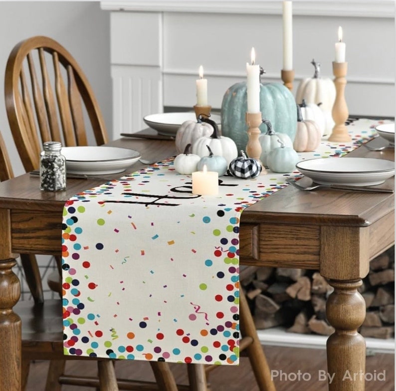Happy Birthday Table Runner 72 Inches White Table Runner Celebrate Birthday Party Table Decor, White