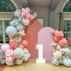140PCS Dusty Green Pink Balloon Garland Arch Kit Retro Pink Mist Green Blue Haze Ivory Cream White Pastel Pink Balloons