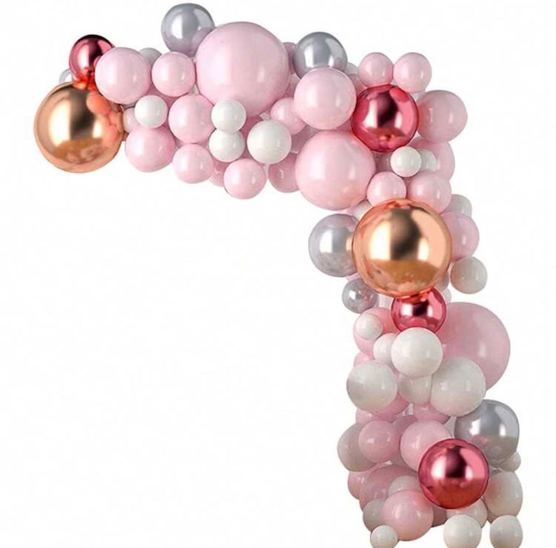 Pink Balloons Garland Arch Kit 111Pcs Chrome Silver Pastel Macaron Pink Balloons  Rose Gold Balloons for Baby Shower , Princess Birthday